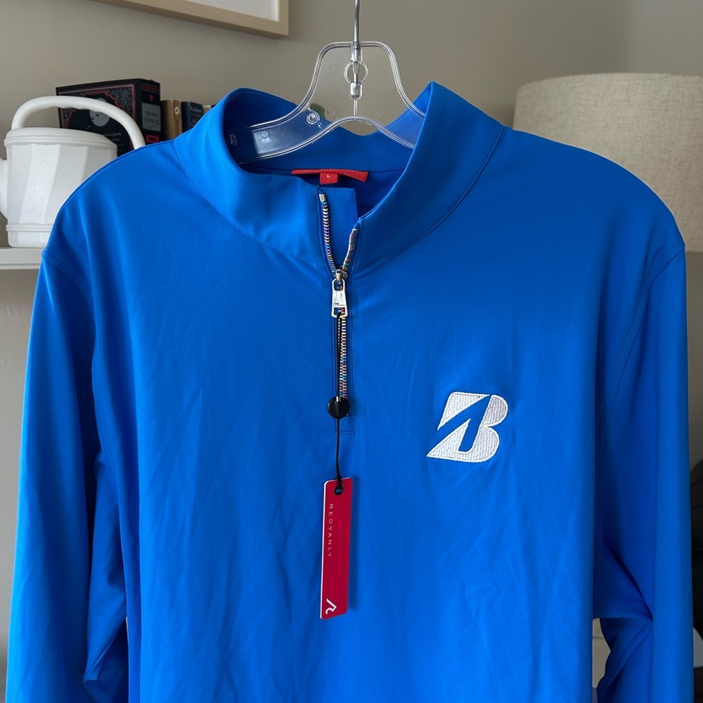 Redvanly Long sleeve Golf Blue Quarter-Zip Pullover with Bridgestone Logo
